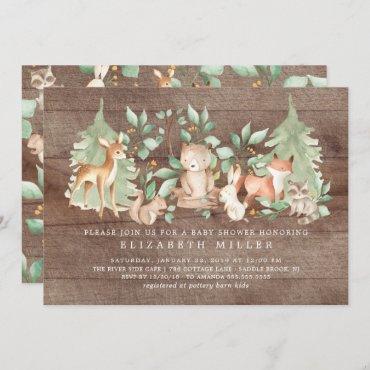 Rustic Woodland Forest Animals Baby Shower Invitation