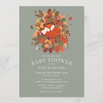 Rustic Woodland Fox Cub Couples Baby Shower Invitation
