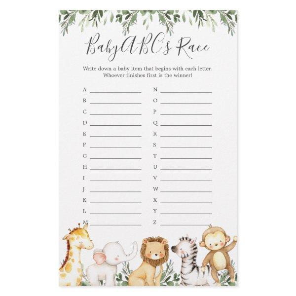 Safari Animals Baby Shower ABC's Race Game