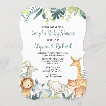 Safari animals gender neutral couples baby shower invitation