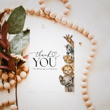 Safari Animals Modern Baby Shower Thank You Card