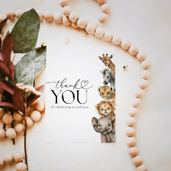 Safari Animals Modern Baby Shower Thank You Card