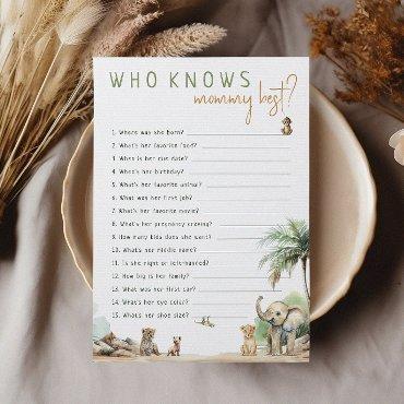 Safari Animals Who Knows Mommy Best Game Card