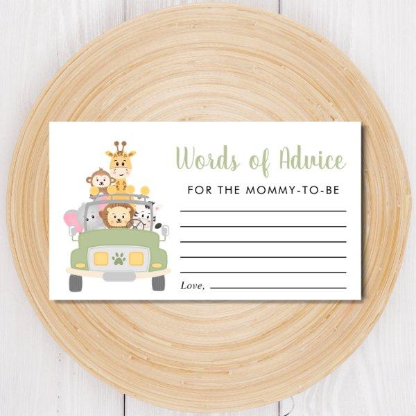 Safari Baby Shower Words Of Advice Enclosure Card