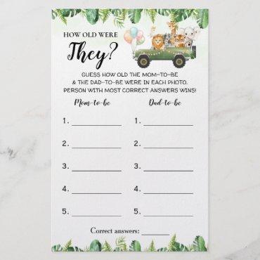 Safari How Old Were They Baby Shower Game Card Flyer
