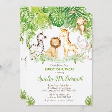 Safari Jungle Animals Baby Shower Boy Green Forest Invitation