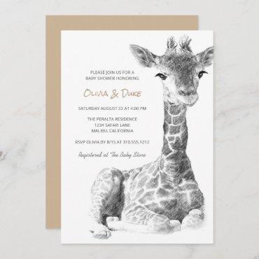 Safari Sketch | Cute Giraffe Baby Shower Invitation