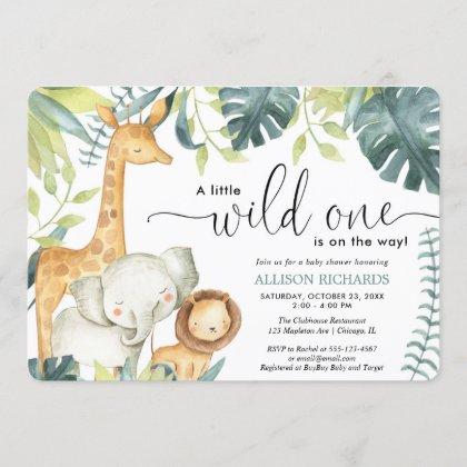 Safari wild one gender neutral baby shower invitation