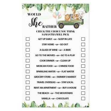 Safari Would She Rather Baby Shower Game Card Flyer