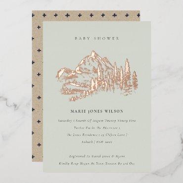 Saga Green Rose Gold Mountain Pine Baby Shower Foil