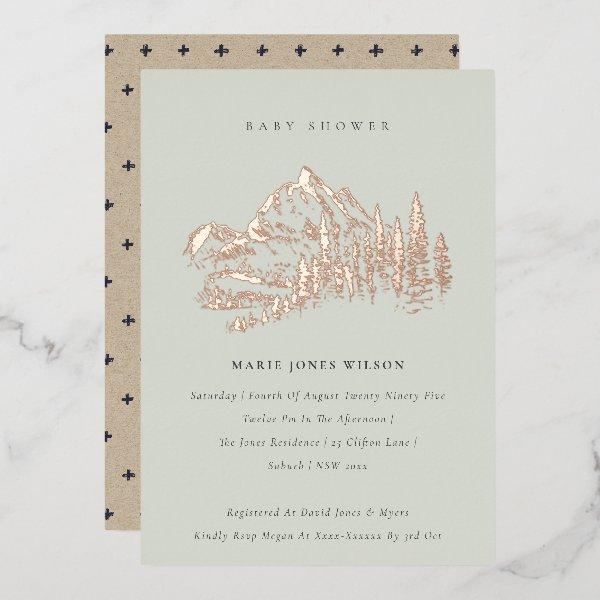 Saga Green Rose Gold Mountain Pine Baby Shower Foil