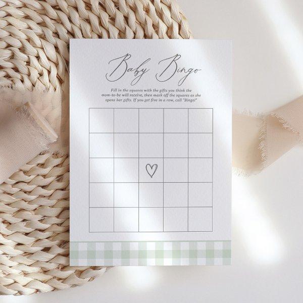 Sage Gingham Baby Shower Bingo Game