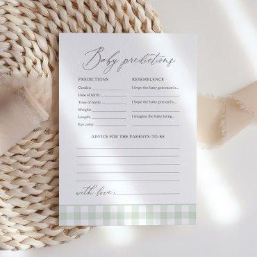 Sage Gingham Baby Shower Predictions and Advice