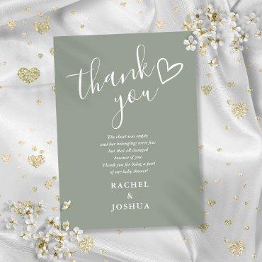 Sage Green Baby Shower Script Heart Poem Thank You Card