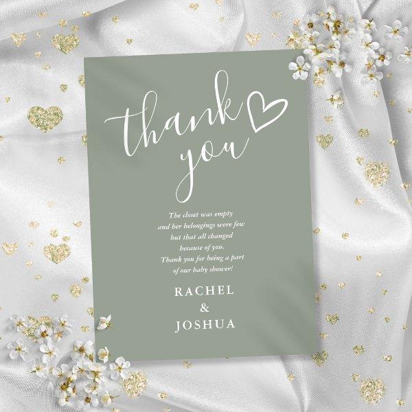 Sage Green Baby Shower Script Heart Poem Thank You Card