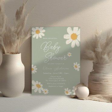 Sage Green Boho Daisy Flowers Baby Shower