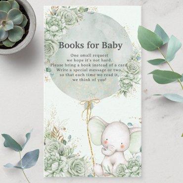 Sage Green Floral Elephant Neutral Books for Baby Enclosure Card