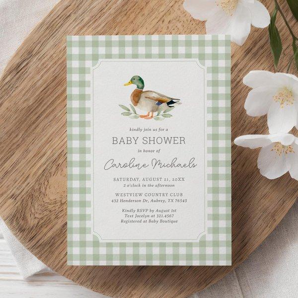 Sage Green Gingham Mallard Duck