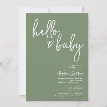 Sage Green Minimalist Modern Boho Baby Shower Invitation