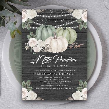 Sage Green Pumpkin Floral Fall Wood