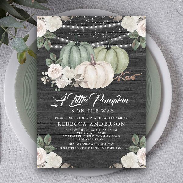 Sage Green Pumpkin Floral Fall Wood