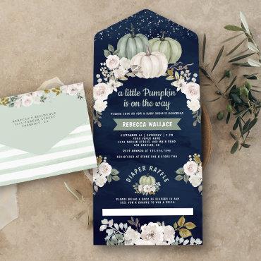 Sage Green Pumpkin White Floral Navy Baby Shower All In One