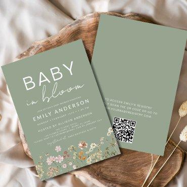 Sage Green QR Code Wildflower Baby in Bloom Shower