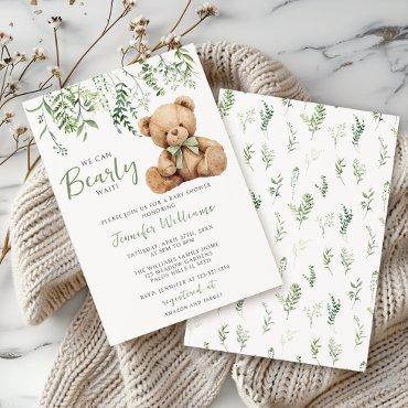 Sage Green Teddy Bear Bow Greenery Baby Boy Shower