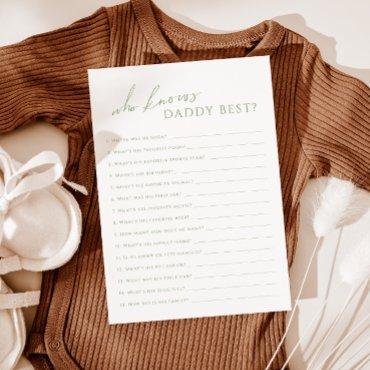 Sage Green Who Knows Daddy Baby Shower Game Card