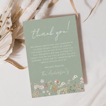 Sage Green Wildflower Baby Shower Thank You Card