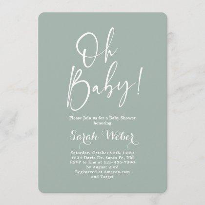 Sage minimalist modern baby shower invitation