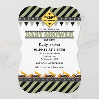 Sage Olive Construction Baby Shower Invitation