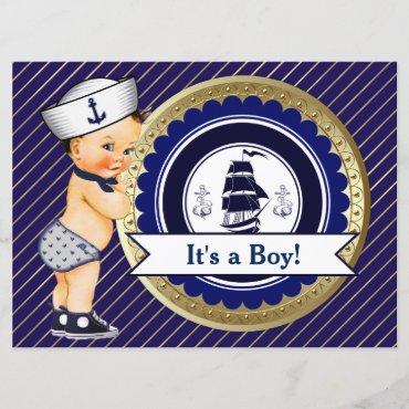 Sailor Boy Navy Nautical Baby Shower Invitation