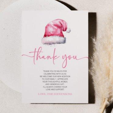 Santa Baby Pink Hat Christmas Holiday Baby Shower Thank You Card