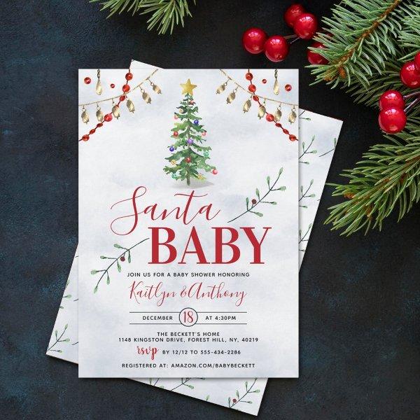 "Santa Baby" Watercolor Christmas Tree