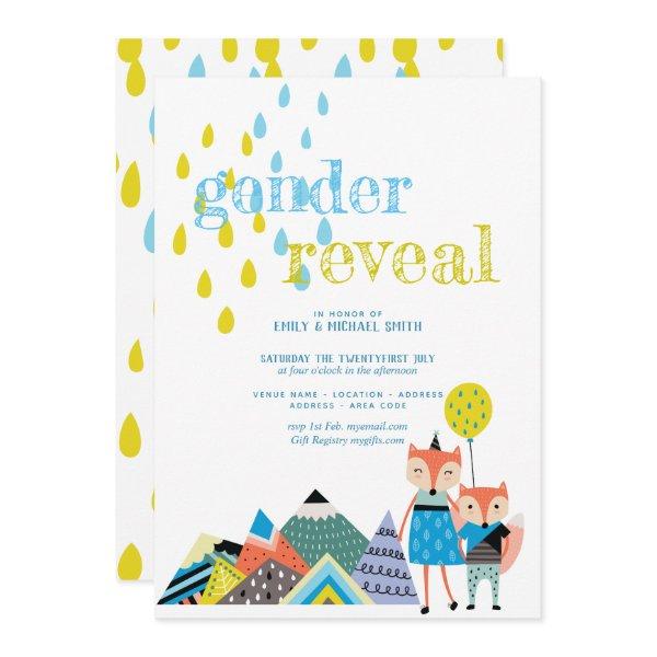 Scandinavian Art Gender Reveal Invites Folk Foxes