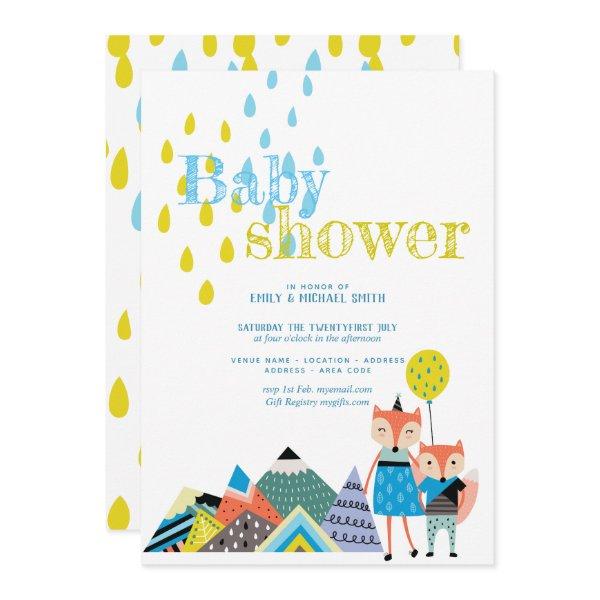 Scandinavian Folk Art Baby Shower Invites Foxes