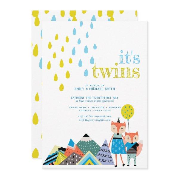 Scandinavian Folk Art TWINS Baby Shower Invites