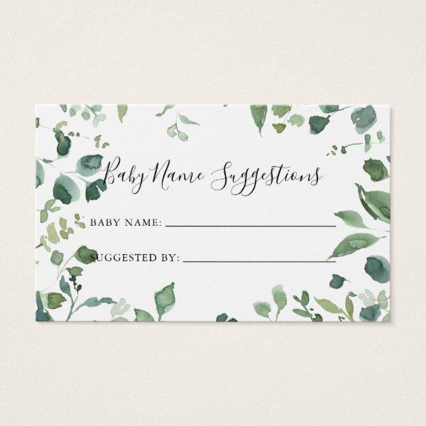 Script Green Foliage Baby Name Suggestions Card
