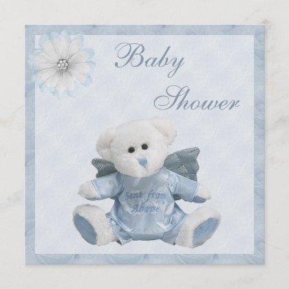 Sent From Above Angel Teddy Boys Baby Shower Invitation