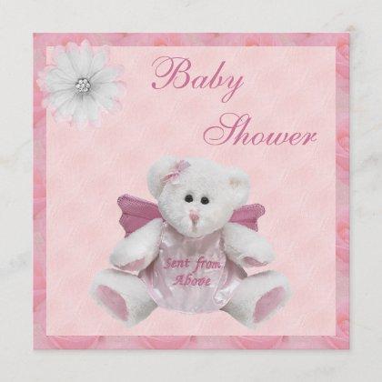 Sent From Above Angel Teddy Pink Baby Shower Invitation