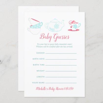 Shabby-Chic Girl Baby Shower Tea Party Guesses Invitation