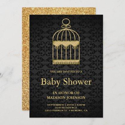 Shabby Chic Gold Birdcage Baby Shower Invitation