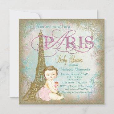 Shabby Chic Paris Baby Shower Invitation