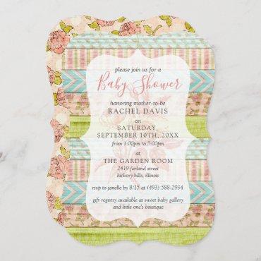 Shabby Chic Roses Rustic Wood Floral Baby Shower Invitation