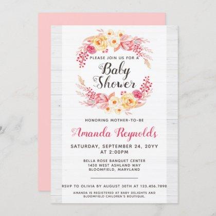 Shabby Chic Rustic Floral Baby Shower Invitation
