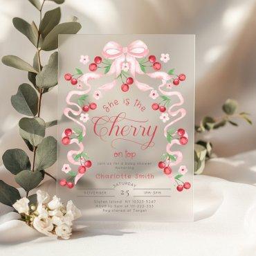 She is the Cherry on top pink bow Baby shower Acrylic