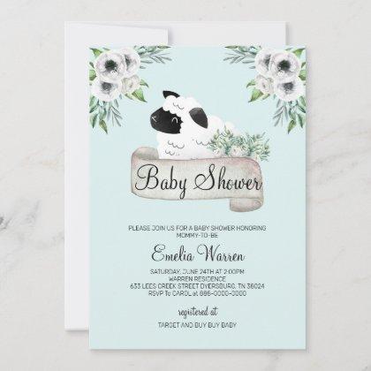 Sheep Baby Shower Floral Invitation