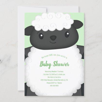 Sheep Baby Shower Green Invitation