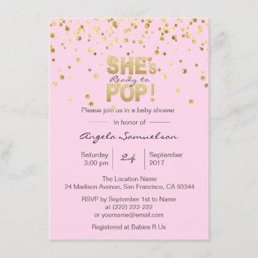 She's Ready to POP Pink Gold Girl Baby Shower Invitation